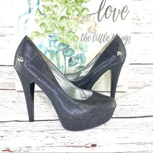 Dereon Metallic Glitter‎ Platform Pumps Black 7 Stiletto